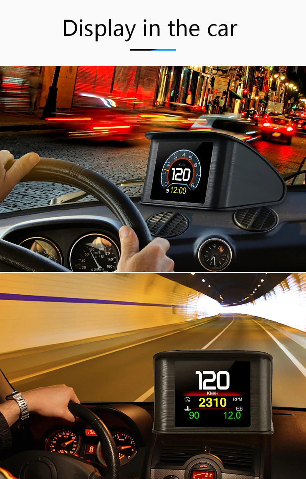 HD P10-PRO OBD2 HUD Car Head Up Display Digital Speedometer Auto On-board Computer With Speed RPM Temperature Voltage Alarm