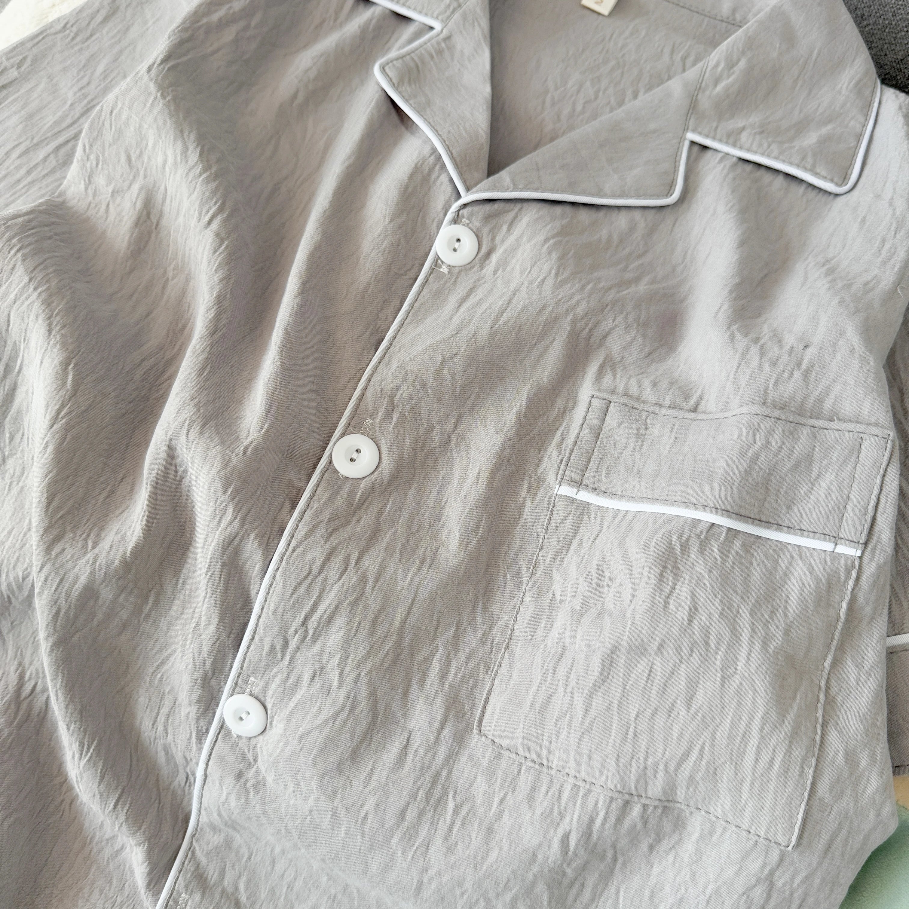 Youth Men's Slim Fit New Pajama Set Solid Color Short Sleeve Lapel Top and Elastic Shorts Pajamas Summer Loungewear Sleepwear