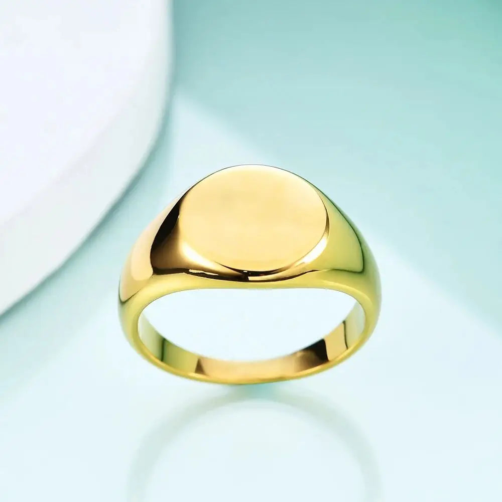 Customized Women Signet Ring Chunky Round Name Logo Stamp Stainless Steel Punk Candid Fashion Jewelry Female Wedding Accessories