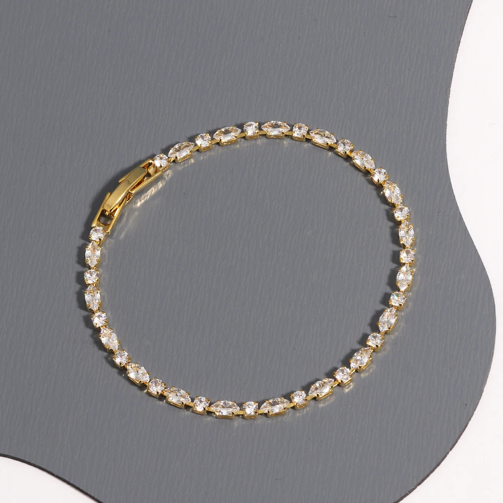 Sparkling Cubic Zircon Tennis Bracelets for Women Luxury Dainty Stackable Silver Color Chain Crystal CZ Banquet Wedding Jewelry