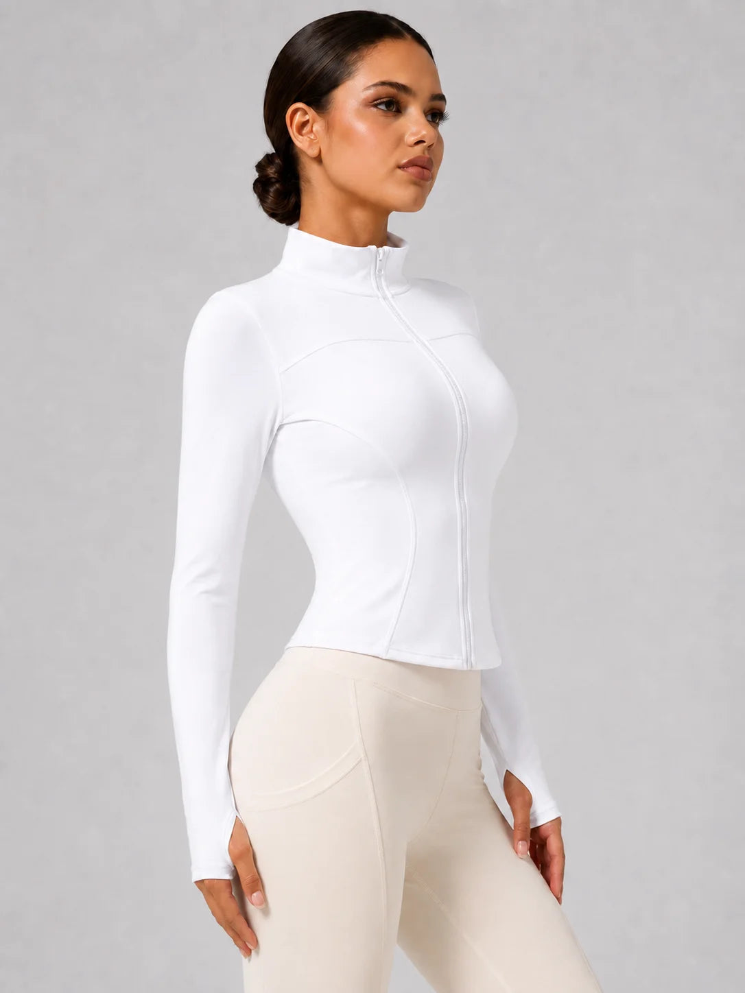 Women's Full-Zip Yoga Jacket, Slim Fit Long Sleeve Athletic Top with Thumb Holes, Lightweight Stretchy Workout Jacket for Runnin