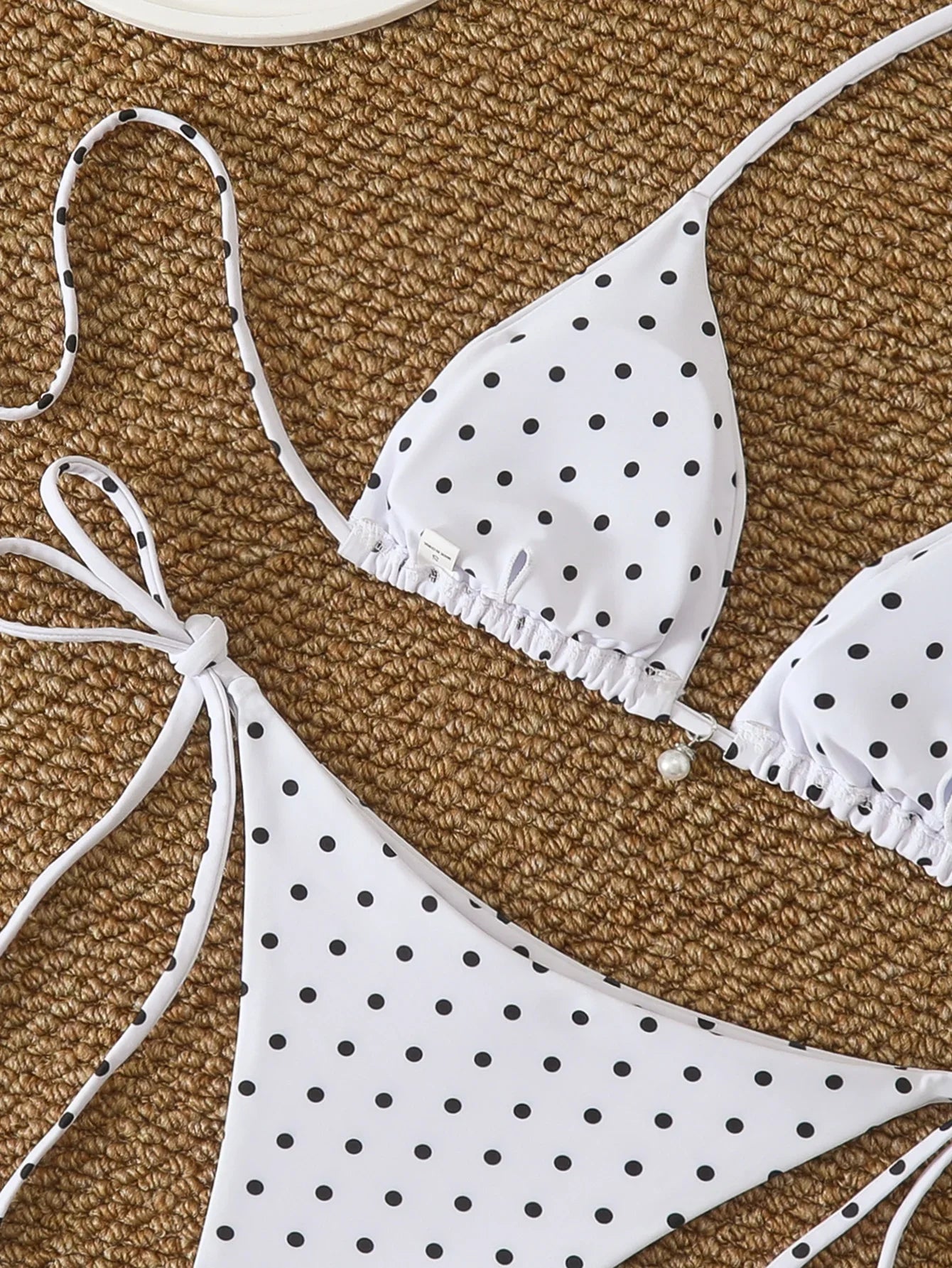 Women's Sexy Polka Dot Halter Bikini Set Lace-Up Low Waist Two-Piece Triangle Thong Swimwear Tie On Side Brazilian Biquinis