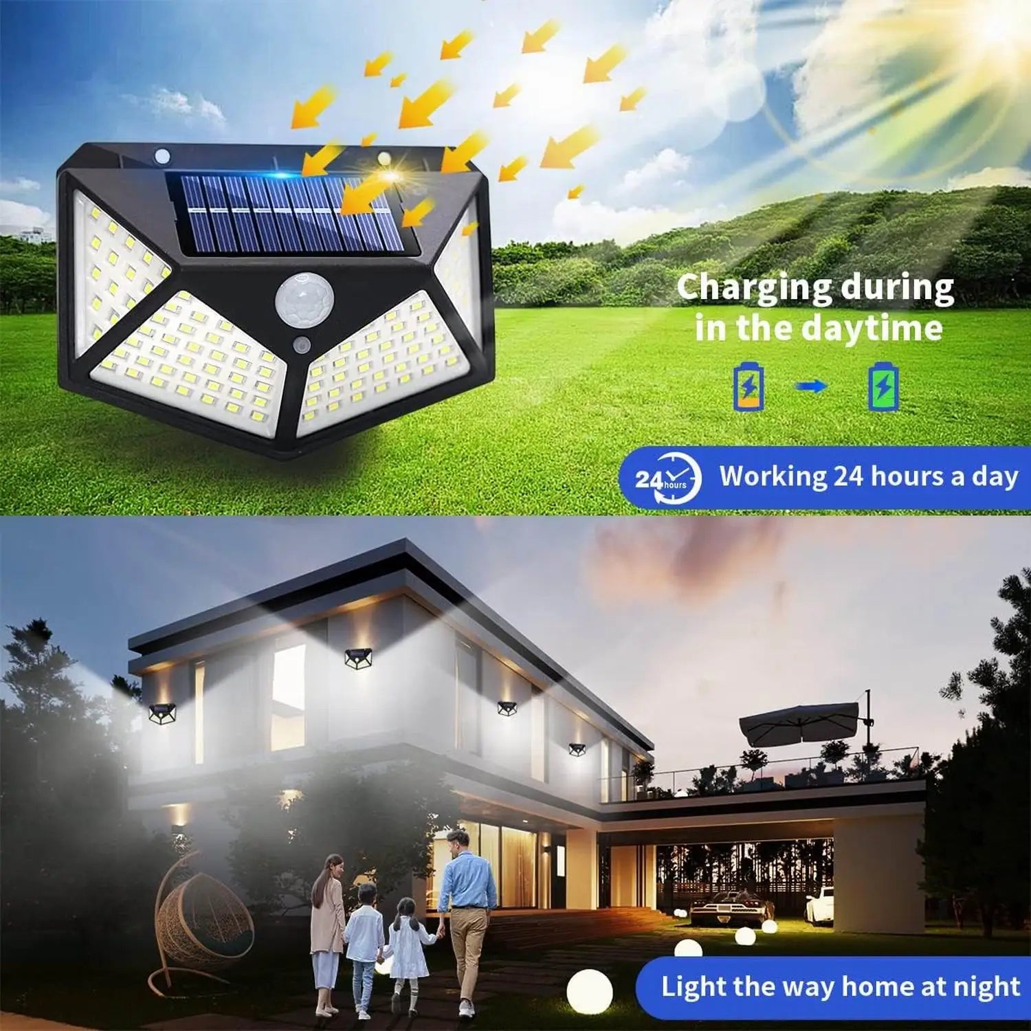 100 LED Outdoor Solar Lamp Outdoor Garden Decoration Solar LED Light Waterproof Sunlight Powered Spotlight with Motion Sensor