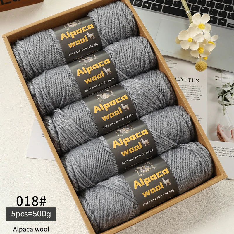 500g Alpaca Wool 245 Chunky Knitting Yarn Multi-Color Autumn and Winter Fashionable Gift for Men and Women DIY Knitting Material Kit for Warm Sweaters, Coats, Scarves, Hats, Gloves, Leg Warmers, Knee Pads Yarn Balls 5Pcs/Pack