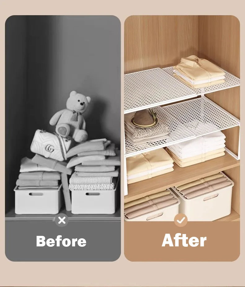 1pc Wardrobe Scalable Layered Partition Board Stackable Large-capacity Shelf Shoe Cabinet Sorting Board Wardrobe Organizer