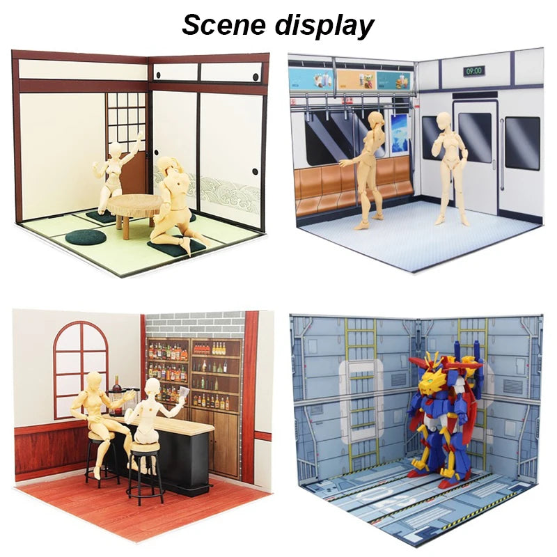 1:12 Miniature Scene Background Board Assembly Model For Showcase Action Figures Dolls Vehicle PVC Backdrop Material Diorama Kit