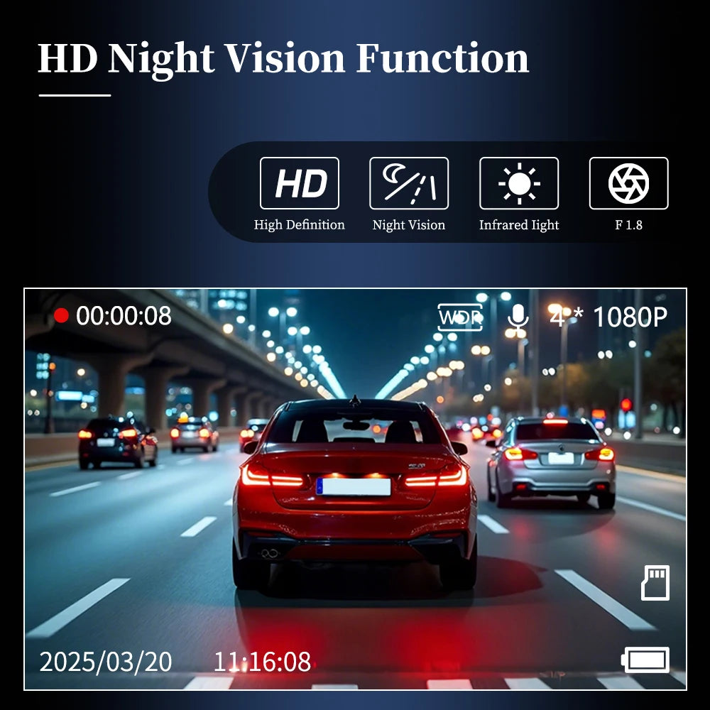Dash Came For Cars 3 Channels FHD1080P Driving Recorder Car DVR Night Vision Loop Recording G-sensor Tachograph Dashboard Camera