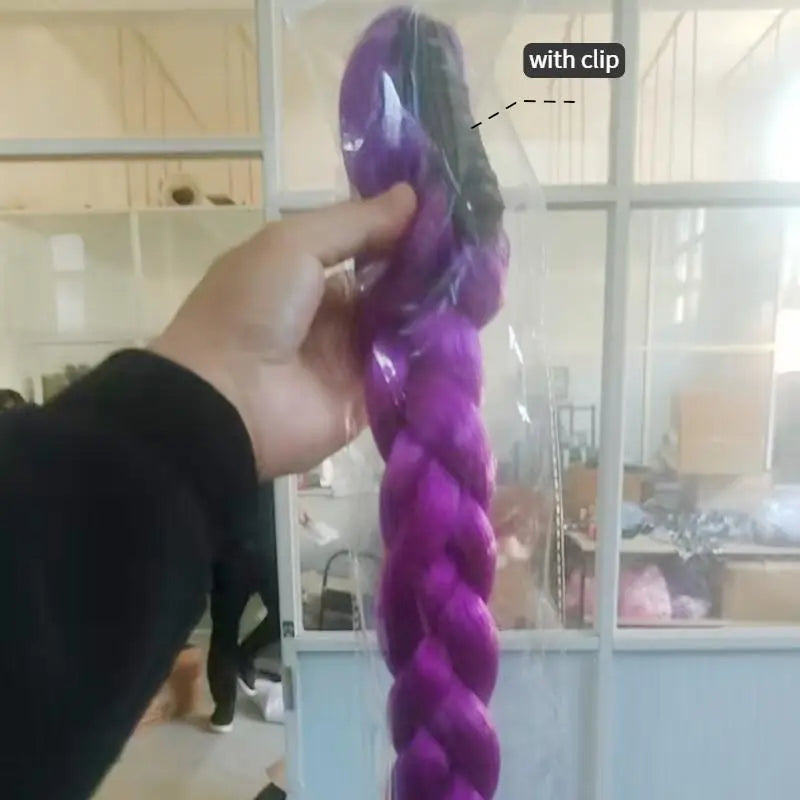 26inch Long Purple Braided KPOP Rumi Cosplay Wig Heat Resistant Synthetic Ponytail Braid Accessory