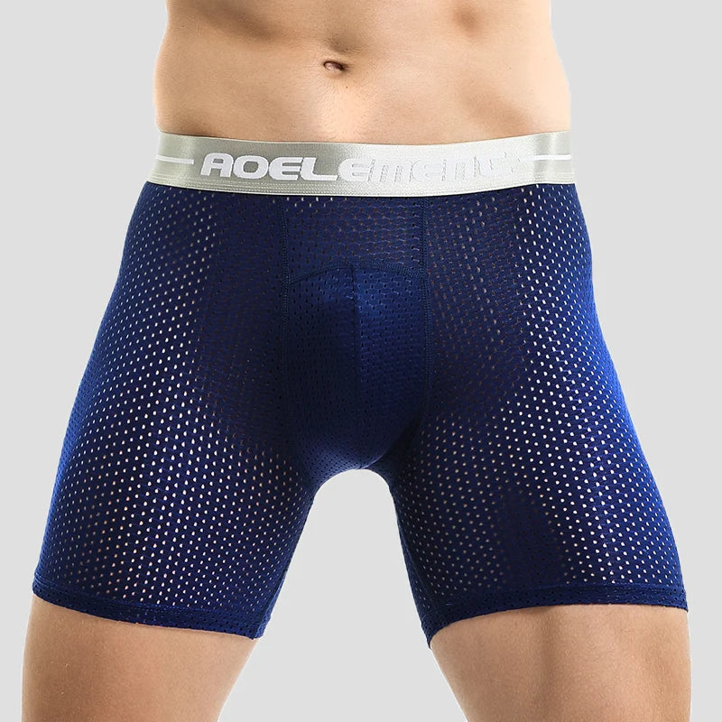 Men's Extra Long Sports Underwear Boxer Running Anti-Wear Legs Large Size Ice Silk Loose 100kg Fat Guy Four Corners