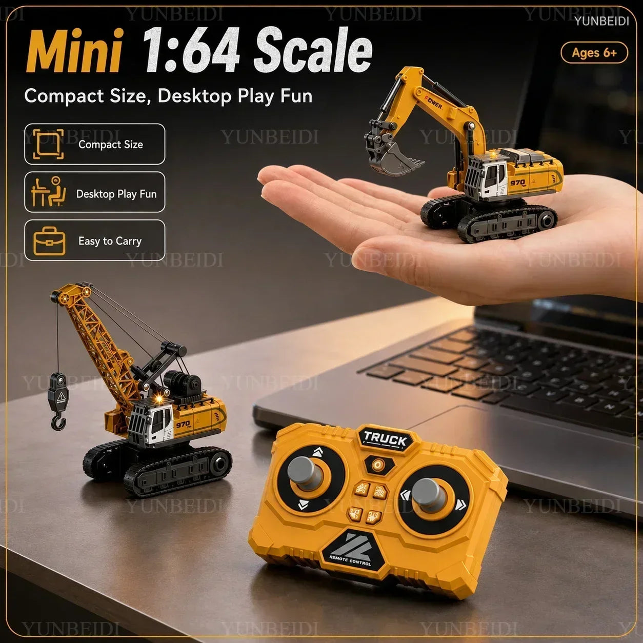 1:64 RC Mini Alloy Car Forklift with Trailer Excavator Desktop Game 2.4G Remote Control Engineering Lift Truck Child's Toy Gifts