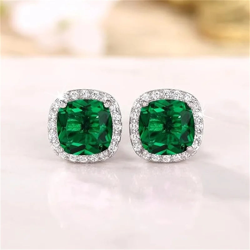 Huitan Bright White/Yellow/Pink CZ Stud Earrings for Women Fashion Contracted Jewelry High Quality Wedding Engagement Earrings