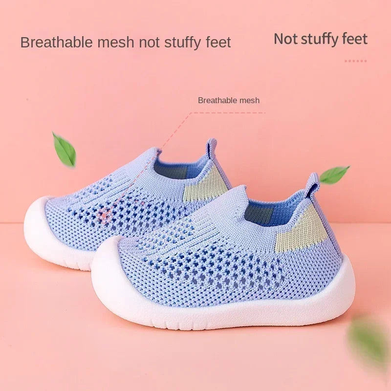 Breathable Knit Mesh Walking Shoes for Kids Spring Summer Soft Sole Anti-Collision Unisex Pastel Casual Sneakers Toddlers 1-3Y