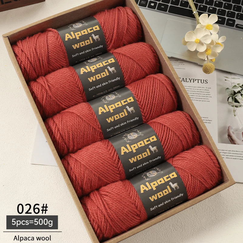 500g Alpaca Wool 245 Chunky Knitting Yarn Multi-Color Autumn and Winter Fashionable Gift for Men and Women DIY Knitting Material Kit for Warm Sweaters, Coats, Scarves, Hats, Gloves, Leg Warmers, Knee Pads Yarn Balls 5Pcs/Pack