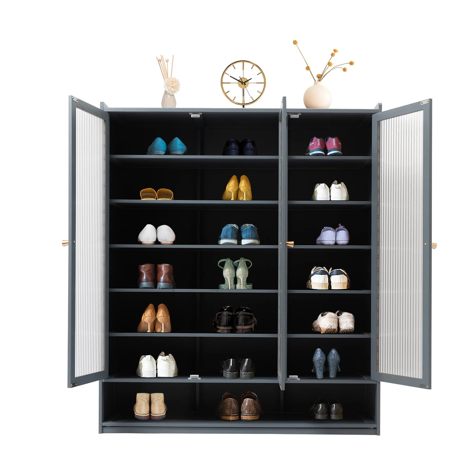 3-Door 8-Tier Dustproof Shoe Cabinet Freestanding Bamboo Shoe Rack Organizer for Hallway Entryway