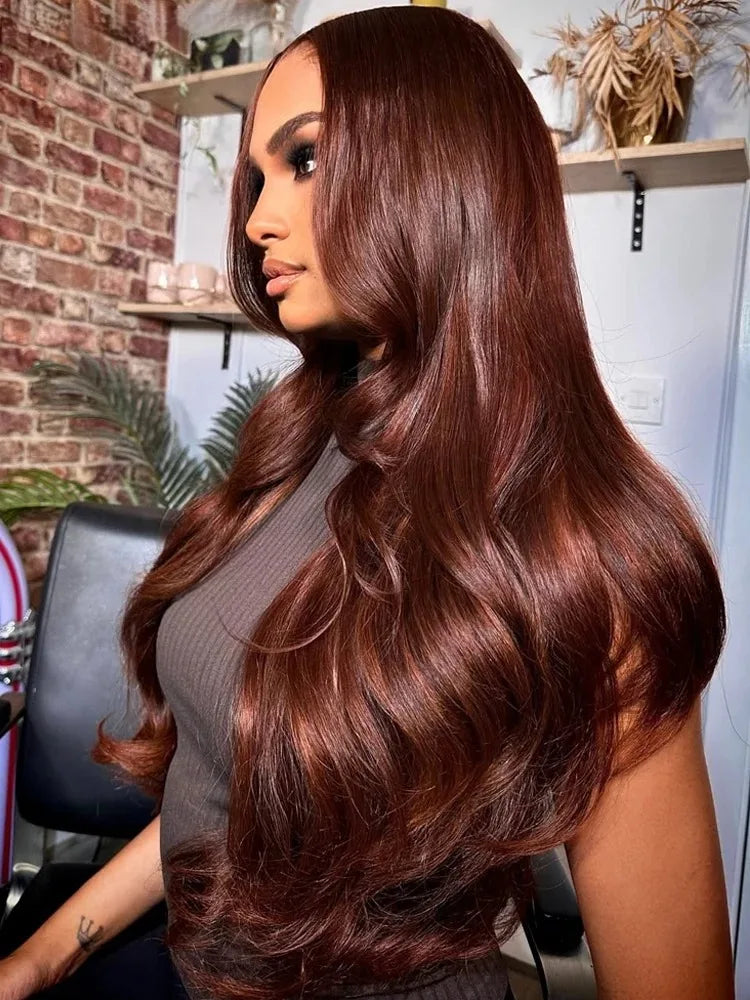 Body Wave Chocolate Brown Lace Front Wigs Human Hair Pre Plucked Brazilian Brown Virgin Hair Glueless HD Frontal Wig For Women