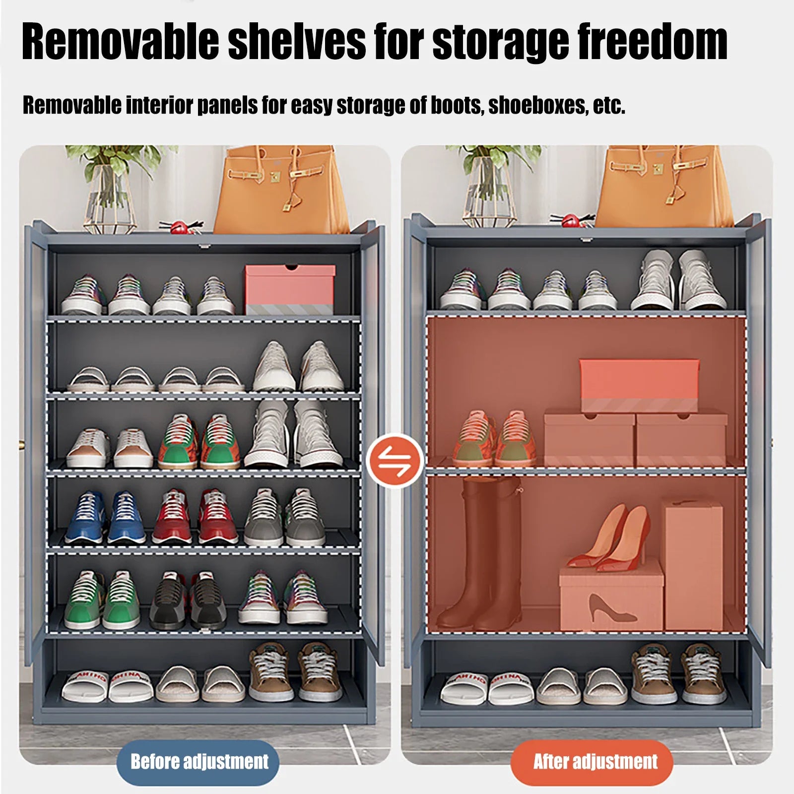 3-Door 8-Tier Dustproof Shoe Cabinet Freestanding Bamboo Shoe Rack Organizer for Hallway Entryway