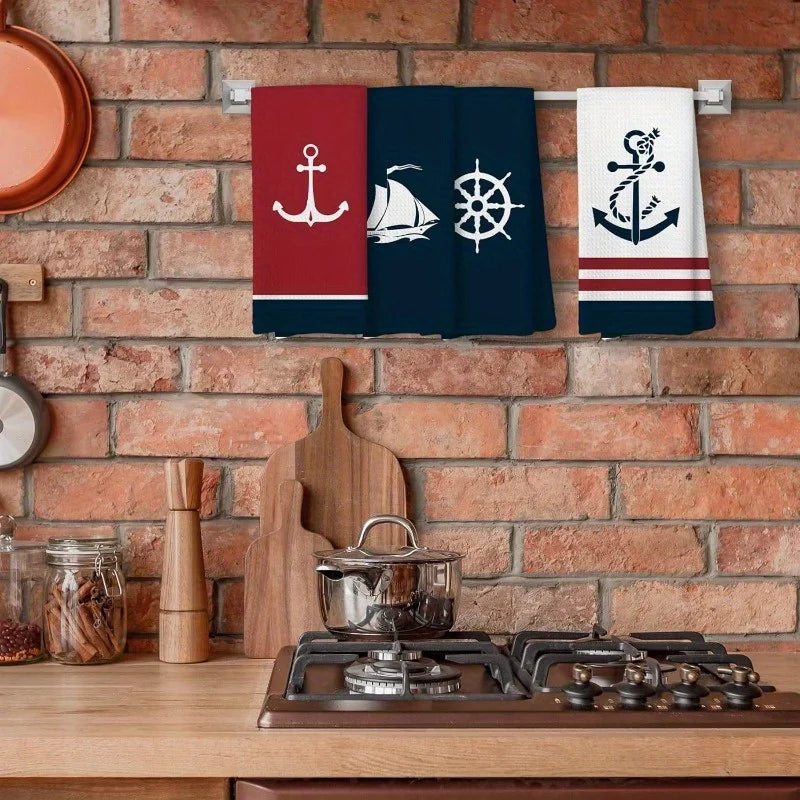 4-piece sailing set kitchen towels, fun seasonal kitchen decoration, kitchen hanging towels, 15.7x23.6 inches