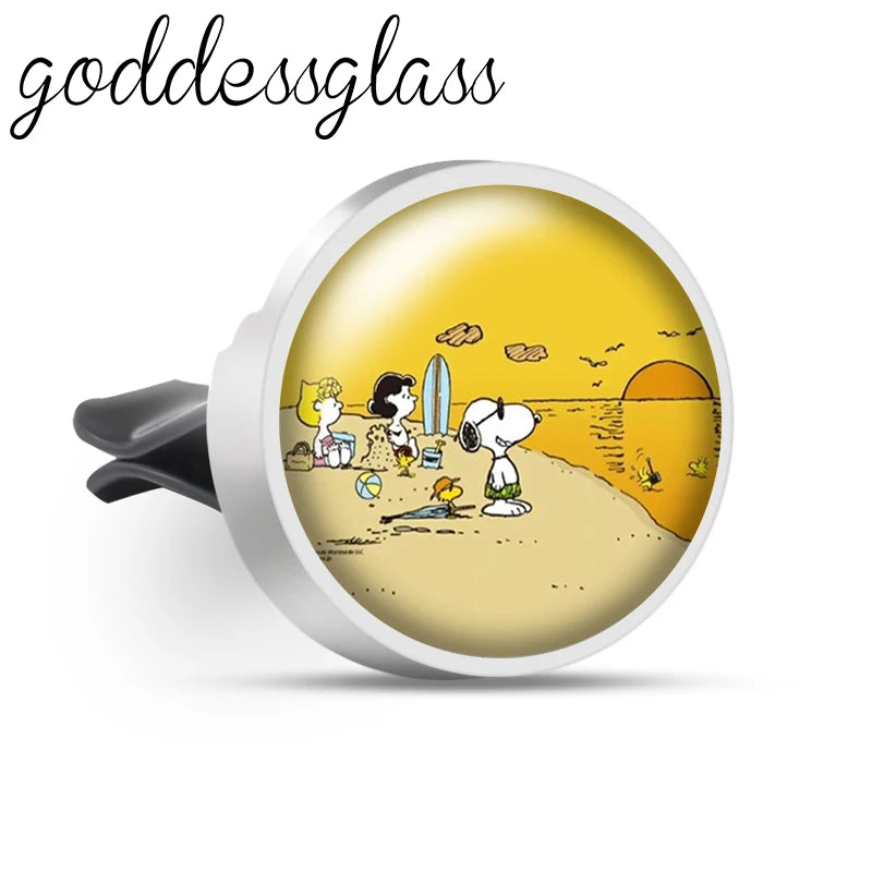 Snoopy on the Road 66 Walking Anime Photo Aromatherapy Car Decoration Clip Perfume Locket Fittings Oil Scent Gift keychain