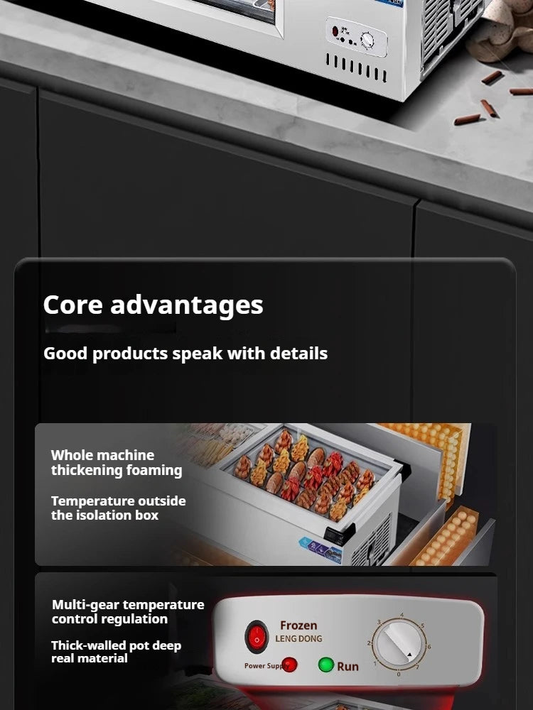 Commercial Refrigerator Freezer Countertop, 140W Portable Display Fridge for Food Stall with 3-Color Lights & Copper Tube Cool
