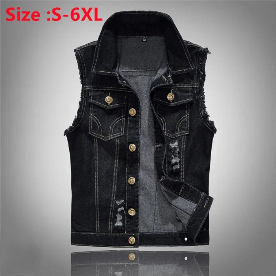 2025 Men's Fashion Jeans Sleeveless Jacket Vest Male Black Blue Denim Jeans Vest  Man Cowboy Outdoors Waistcoat Mens Jacket Vest