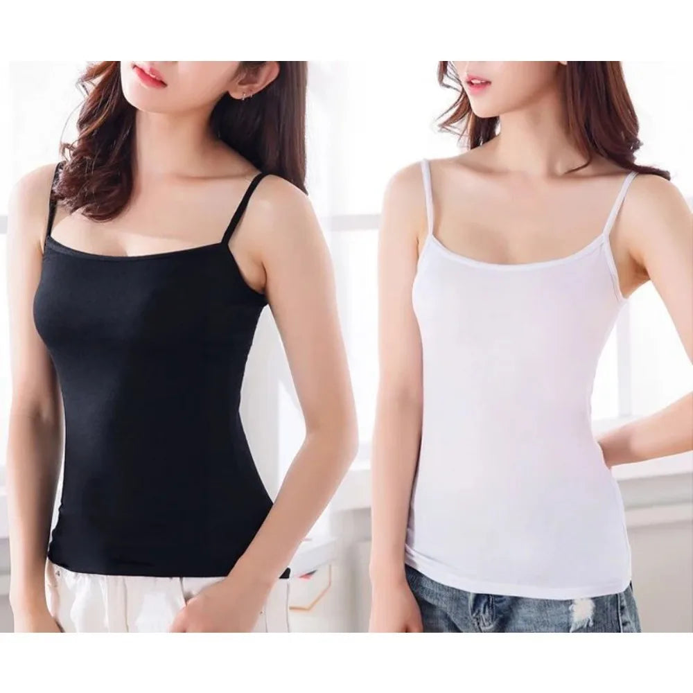 Tank Top Simple Spaghetti Straps Camisole Cotton Korean Style Chest Pad Camisole Solid Color Bottoming Shirt Sling Vest Women