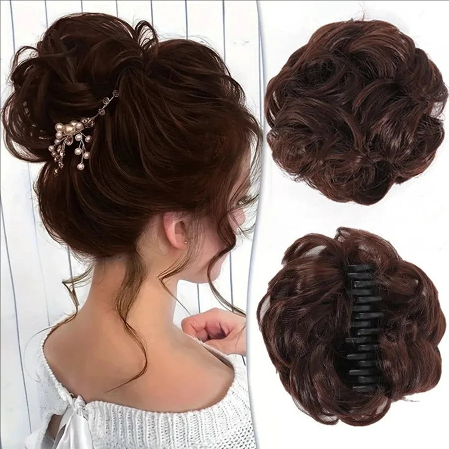 6 Inch Claw Clip Messy Bun Wig Curly Wavy Synthetic Hair Extensions for Women for Updo Hairstyles Halloween and Christmas