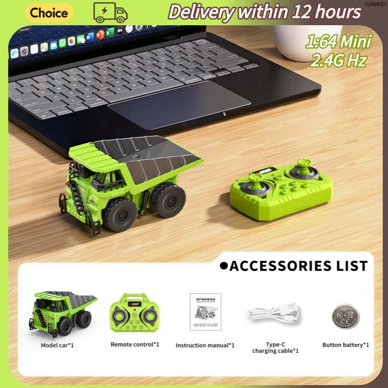 1:64 RC Mini Alloy Car Forklift with Trailer Excavator Desktop Game 2.4G Remote Control Engineering Lift Truck Child's Toy Gifts