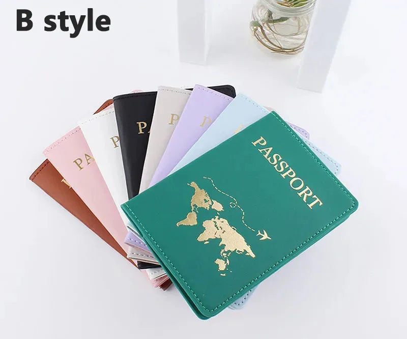 Lover The World Map Passport Cover Hot Stamping Simple Plane Women Men Travel Passport  Case Holder Fashion Wedding Gift