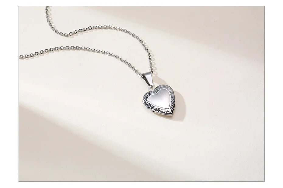 Vnox Customize Picture Name Women Necklaces Heart Locket Pendant Family Image Personalized Anniversary Gift