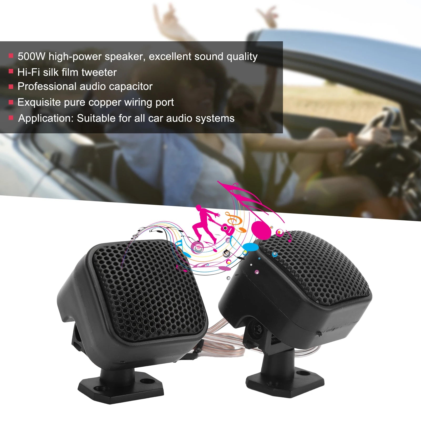 Car Speaker 500W High Power Stereo Speaker Universal for Car Audio Systems with Mounting Screws Hi-Fi Tweeter Loudspeaker