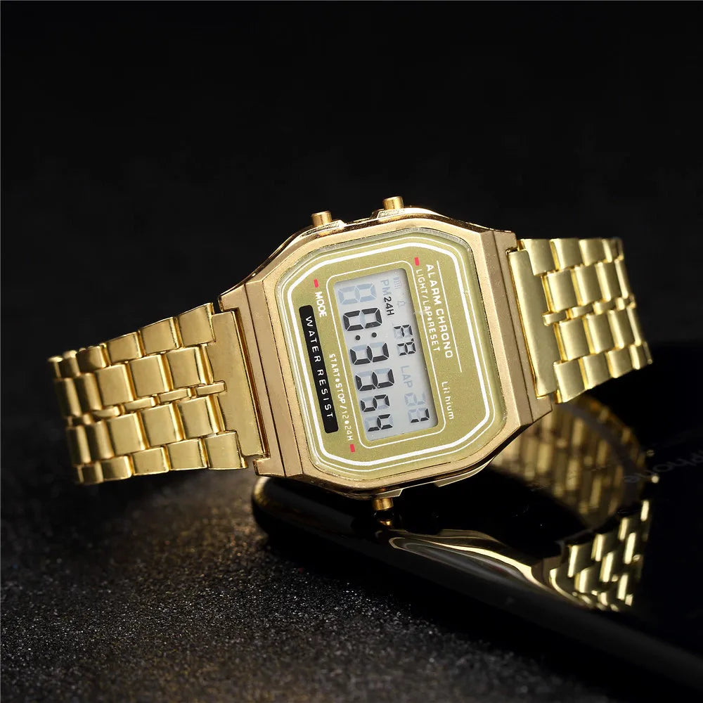 Luxury LED Watches for Men Stainless Steel Gold Sliver Electronic Digital Watch Fashion Business Mens Watch relogios masculino
