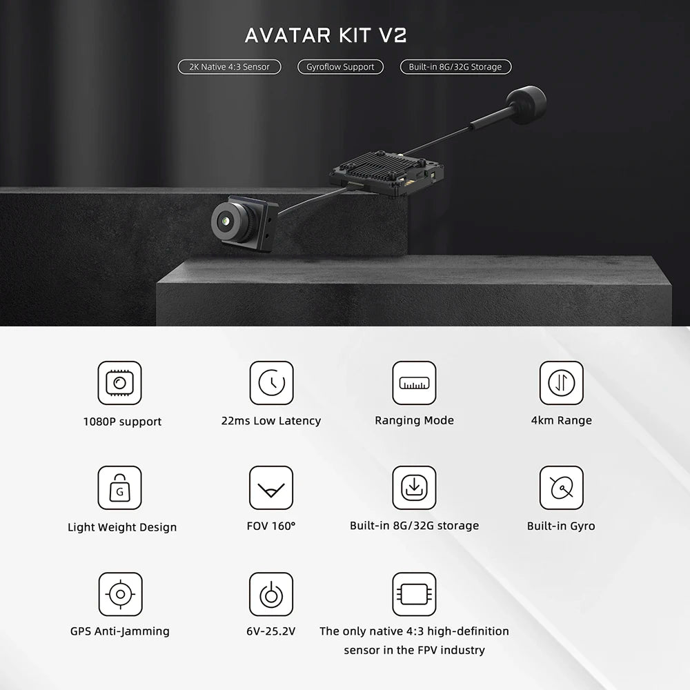 CADDX Walksnail Avatar HD Pro Kit HD Kit V2 With Gyroflow 8G Camera for FPV DJI