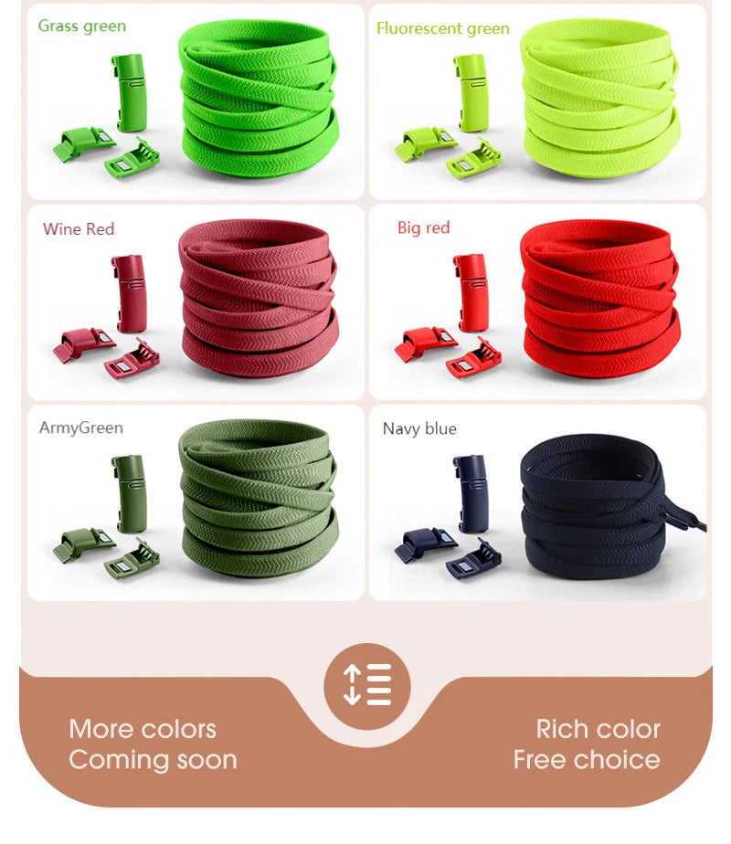 Magnetic Lock Shoelaces without ties Colorful Elastic Laces Sneakers No Tie Shoe laces Kids Adult Flat Shoelace Rubber Bands