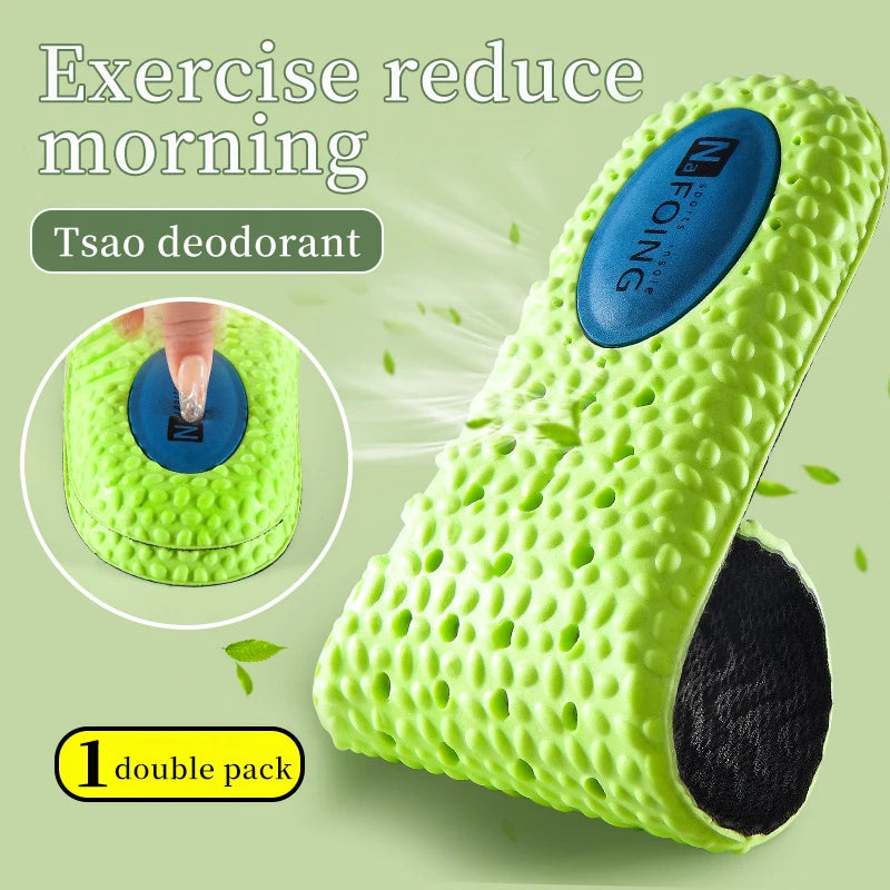 Sports Shock Absorption Insole Green PU Memory Foam Breathable Arch Support Orthopedic Shoes Pad Men Women Feet Care Shoes Pad