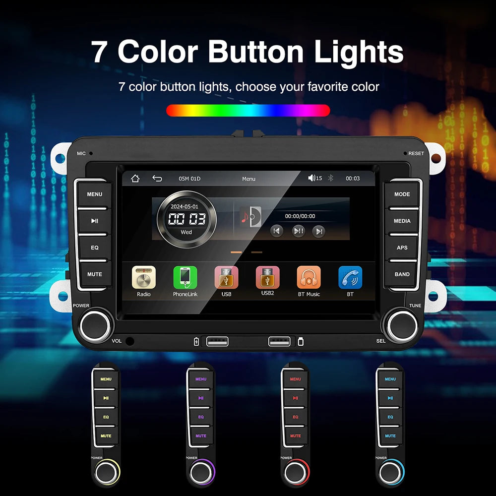7 Inch Car Stereo For VW Touchcreen BT AM/FM Radio Receiver with Android Auto Carplay USB Charge Support Hands-Free Calling