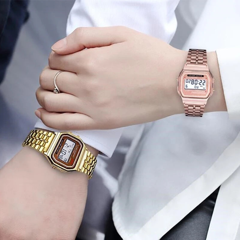 Luxury LED Watches for Men Stainless Steel Gold Sliver Electronic Digital Watch Fashion Business Mens Watch relogios masculino