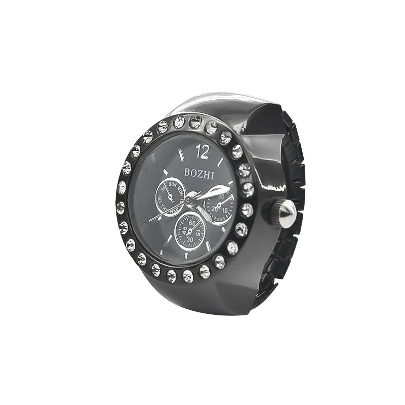 New Hot Sales Creative Diamond Set British Ring Watch Alloy Shell Finger Round Dial Couple Men And Women