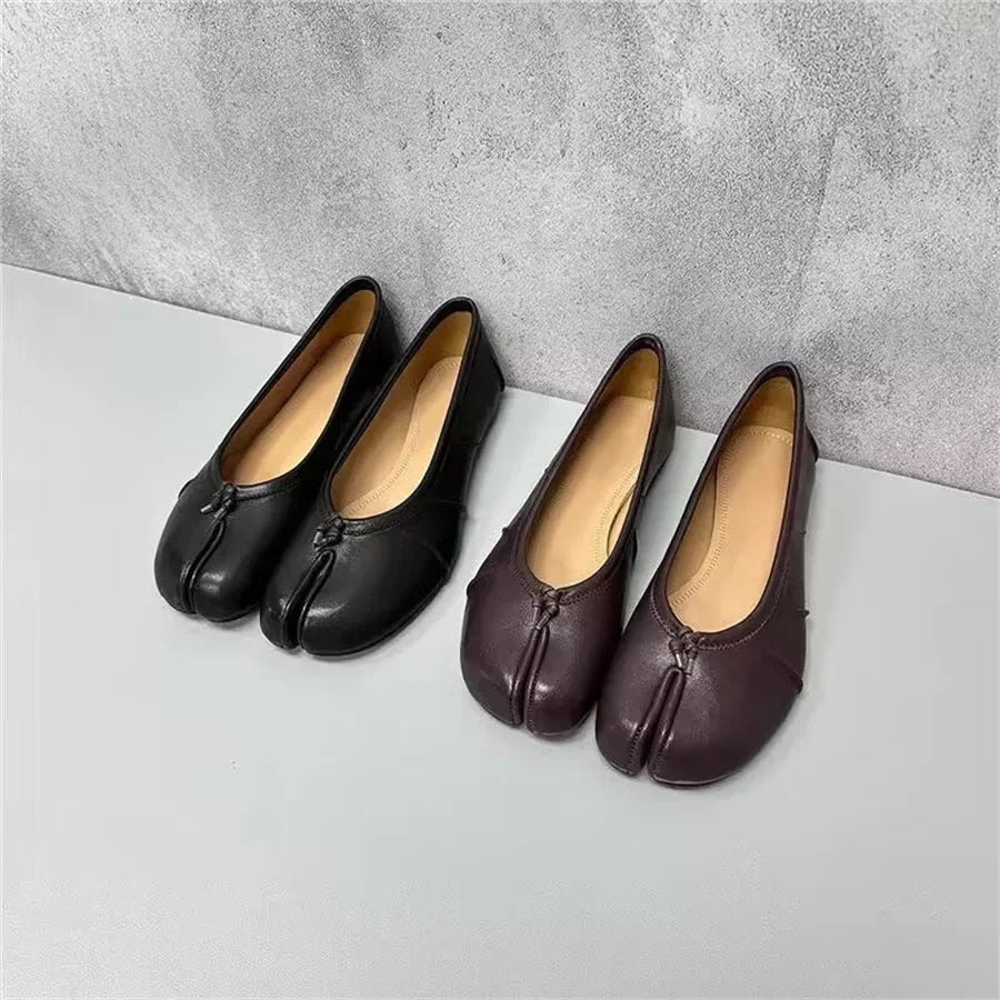 Size 35-43 Split Toe Women Ballet Flats Tabi Shoes Casual Slip-on Loafers Ladies Pleated  Leather Espadrilles Zapatillas Mujer