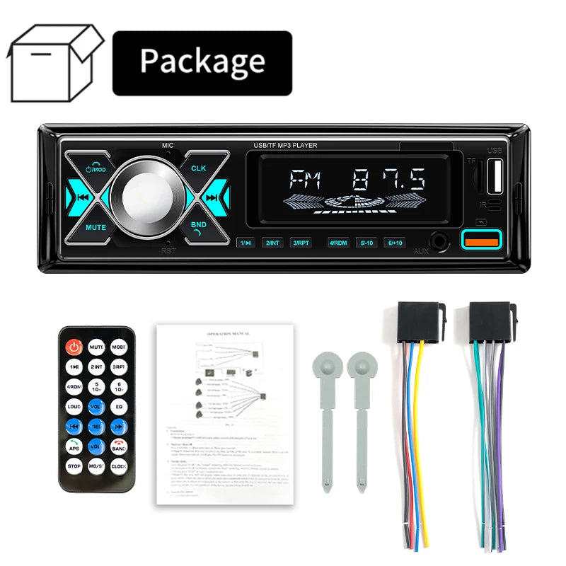 Car 1 din Radio Audio Stereo MP3 Player Bluetooth Multimedia Digital Stereos For Car Universal Colorful With Aux Input USB
