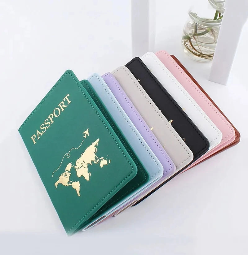 Lover The World Map Passport Cover Hot Stamping Simple Plane Women Men Travel Passport  Case Holder Fashion Wedding Gift