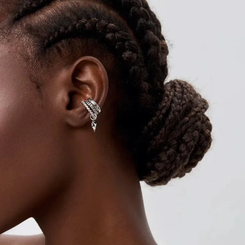 LATS Vintage Romantic Heart Pendant Clip Earrings for women no Piercing Multi-Layer Chain Ear Cuff Water Drop Teardrop Jewelry
