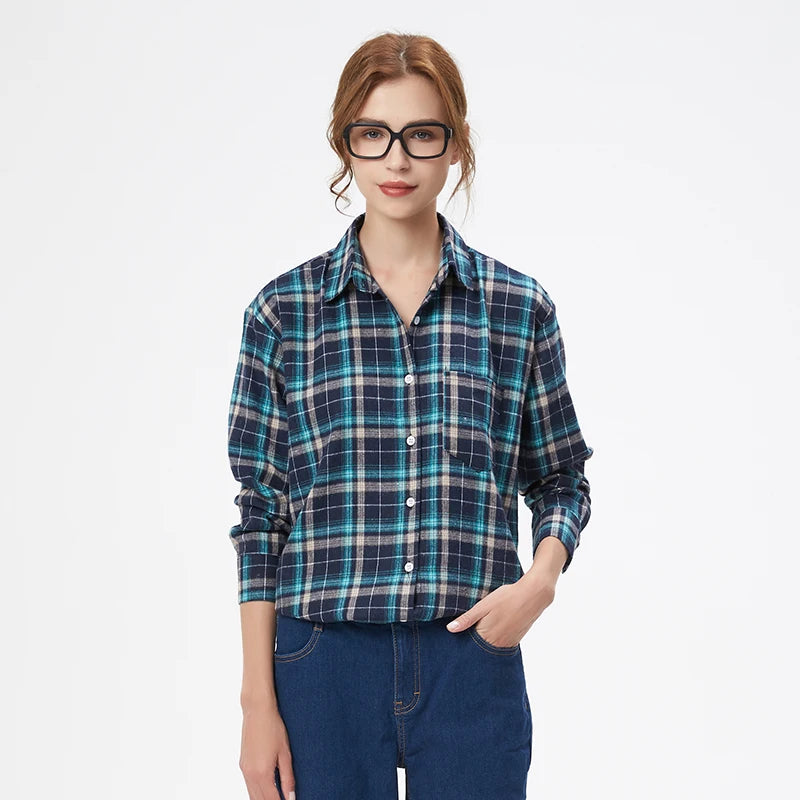 Casual Women's Plaid Shirt 2025 Spring Autumn New Ladies Loose Blouse and Tops Female Long Sleeve Shirts Fresh Checked Clothes