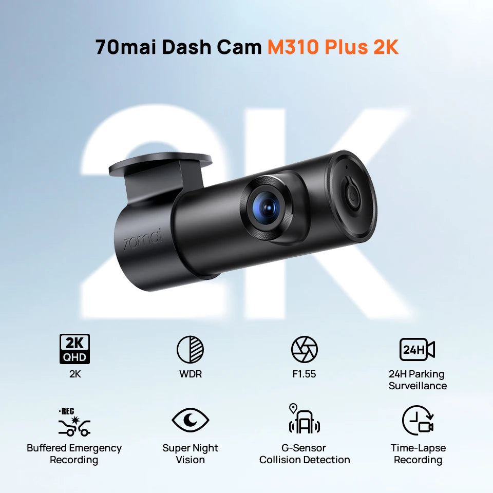 70mai Dash Cam M310 Plus 2K English Voice Control 1440P WDR Night Vision 24H Parking Surveillance 70mai M310 2K Car DVR Wi-Fi 6
