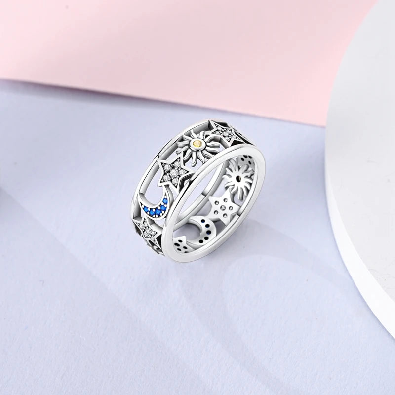 Rings For Women 925 Silver Size 6-9 Ocean Flower Sun Butterfly Heart Hollow Ring Fit For Engagement Weddings Fine Jewelry Gifts