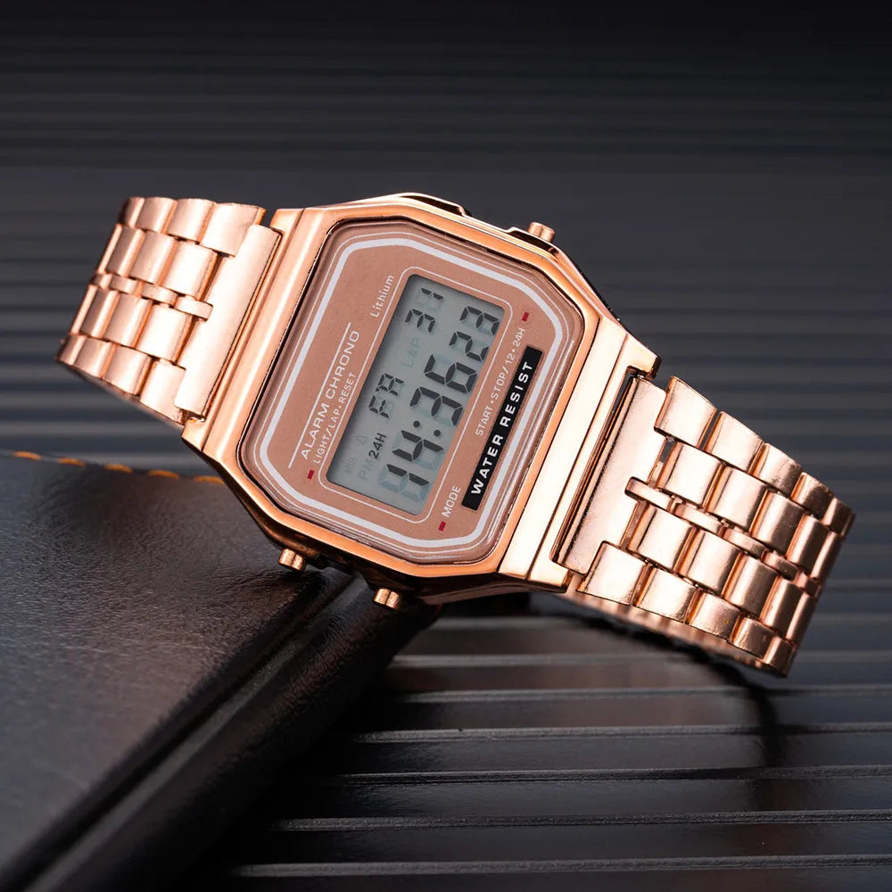Luxury LED Watches for Men Stainless Steel Gold Sliver Electronic Digital Watch Fashion Business Mens Watch relogios masculino