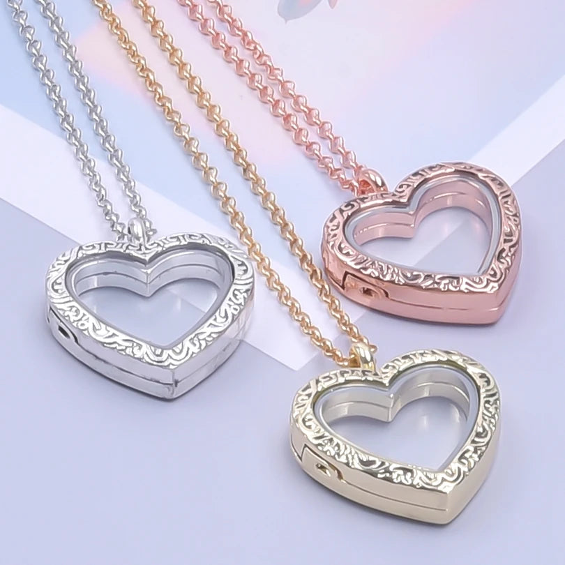 1Pc Trendy Sweet Love Glass Reliquary Photo Locket Pendant Necklaces Goth Heart Cremation Ashes Urn Relicario Collares Jewelry