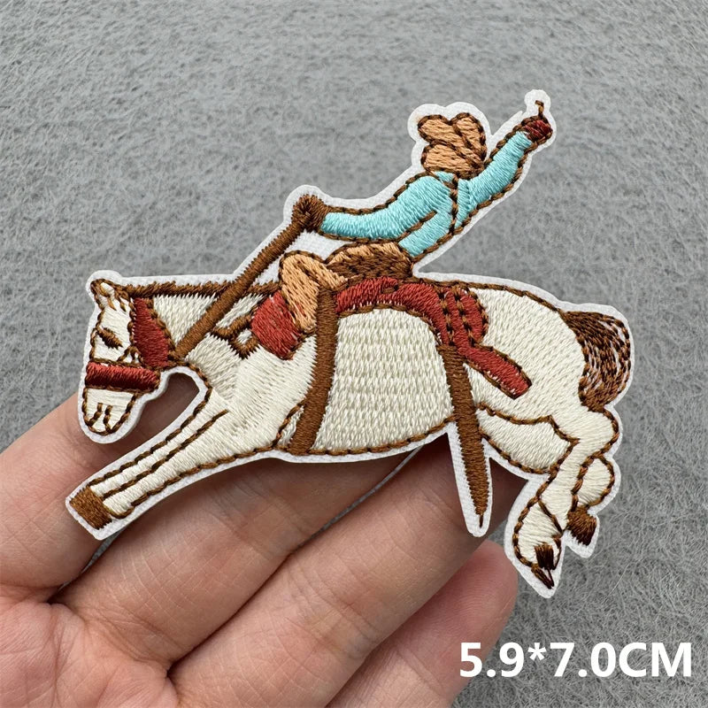 Western Cowboy Embroidered Patches DIY Boots Horse Patch For Clothing Iron On Patches Jackets Backpack Hats Sew Badges Patches
