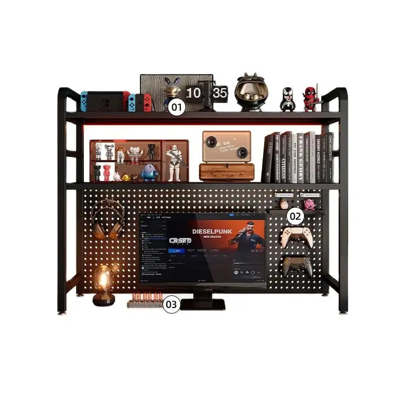 Bookcase With Grid Bookshelf Desk Storage Rack Desktop Multi-layer Wrought Iron Shelf Student Computer Desk Table Hole Board