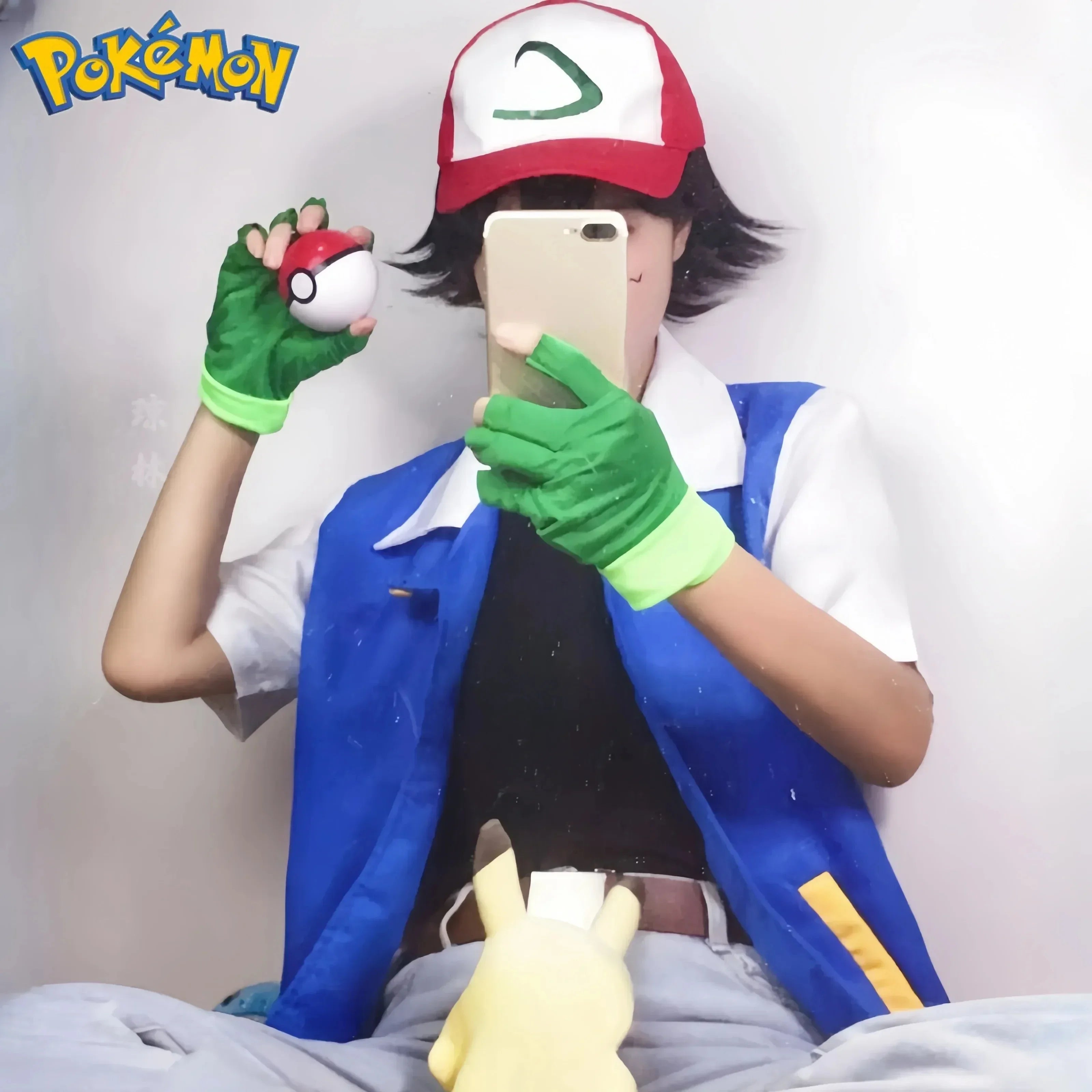 Men Anime Trainer Cosplay Costume Boys Ash Ketchum Adult for Girls Halloween Women Disfraz Party Blue Jacket Cap and Gloves Sets