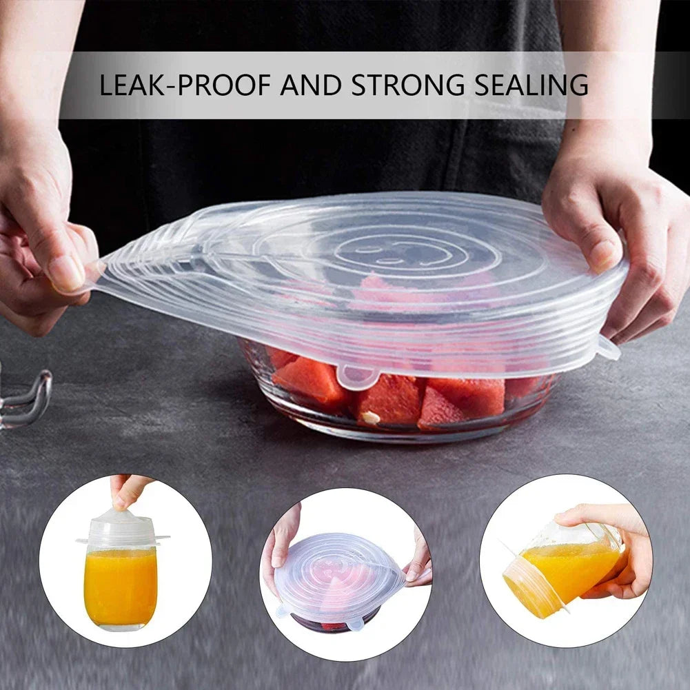 For Kitchen Accessories Plastic Adaptive Kitchen Storage Organization Container Adjustable Elastic Silicone Caps Refrigerator